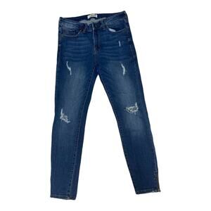 JBD Just Black Denim Distressed Medium Wash Ankle Zip Skinny Jeans Size 29 DP394